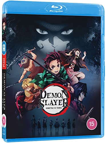 Blu-ray case for “Demon Slayer” featuring characters and dramatic artwork.