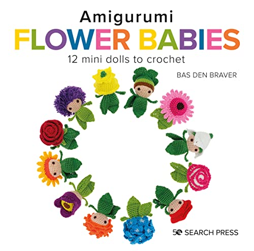 Book cover showing twelve colorful crocheted flower dolls arranged in a circle.