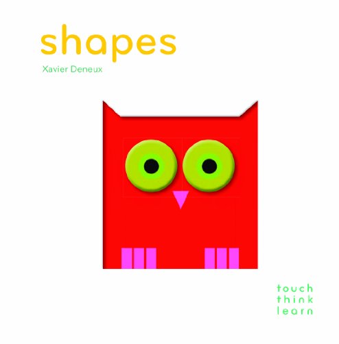 Red owl illustration with yellow eyes, from the "Shapes" book cover.