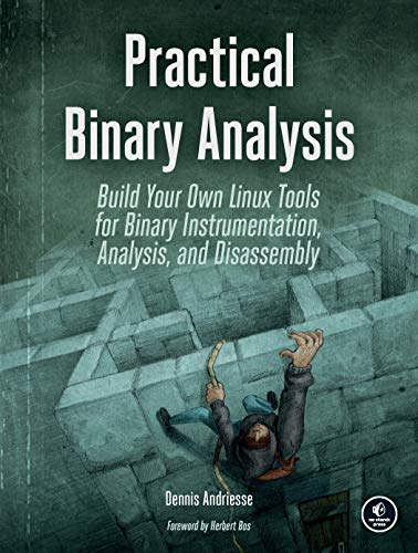 Book cover: "Practical Binary Analysis" with illustration of figures climbing blocks.