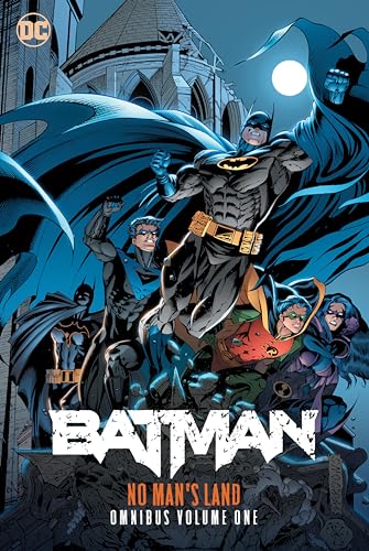 Batman and allies stand before a ruined Gotham City skyline.