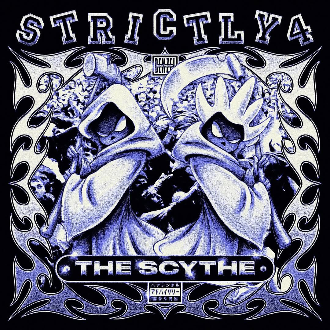 Strictly 4 The Scythe" CD cover: hooded figures in a blue, textured design.