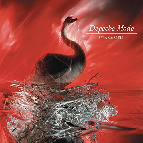 A swan covered in plastic wrap sits in a nest against a red background.