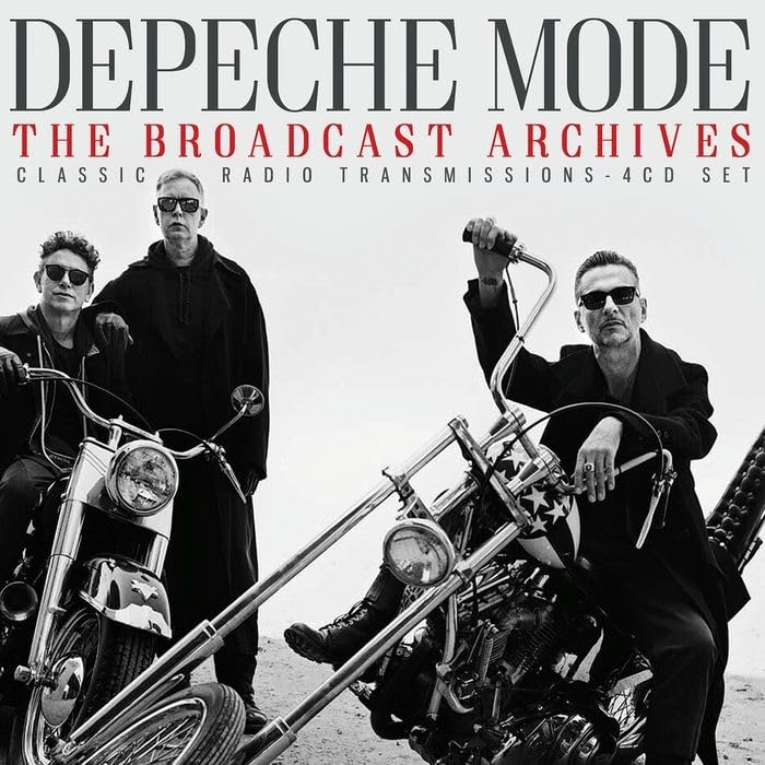 Depeche Mode album cover: band members with motorcycles, black and white.