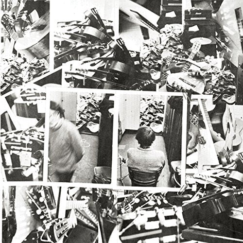 Black and white collage of guitars and musicians, album cover.