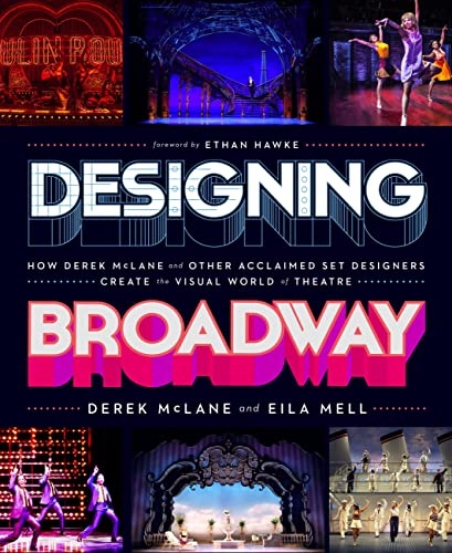 Book cover for “Designing Broadway” featuring theatrical set designs.