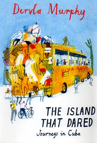 Book cover: illustrated yellow bus crowded with people in Cuba.