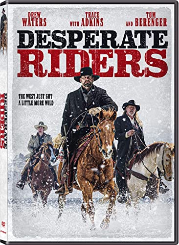 DVD cover for "Desperate Riders" featuring cowboys on horseback in snow.