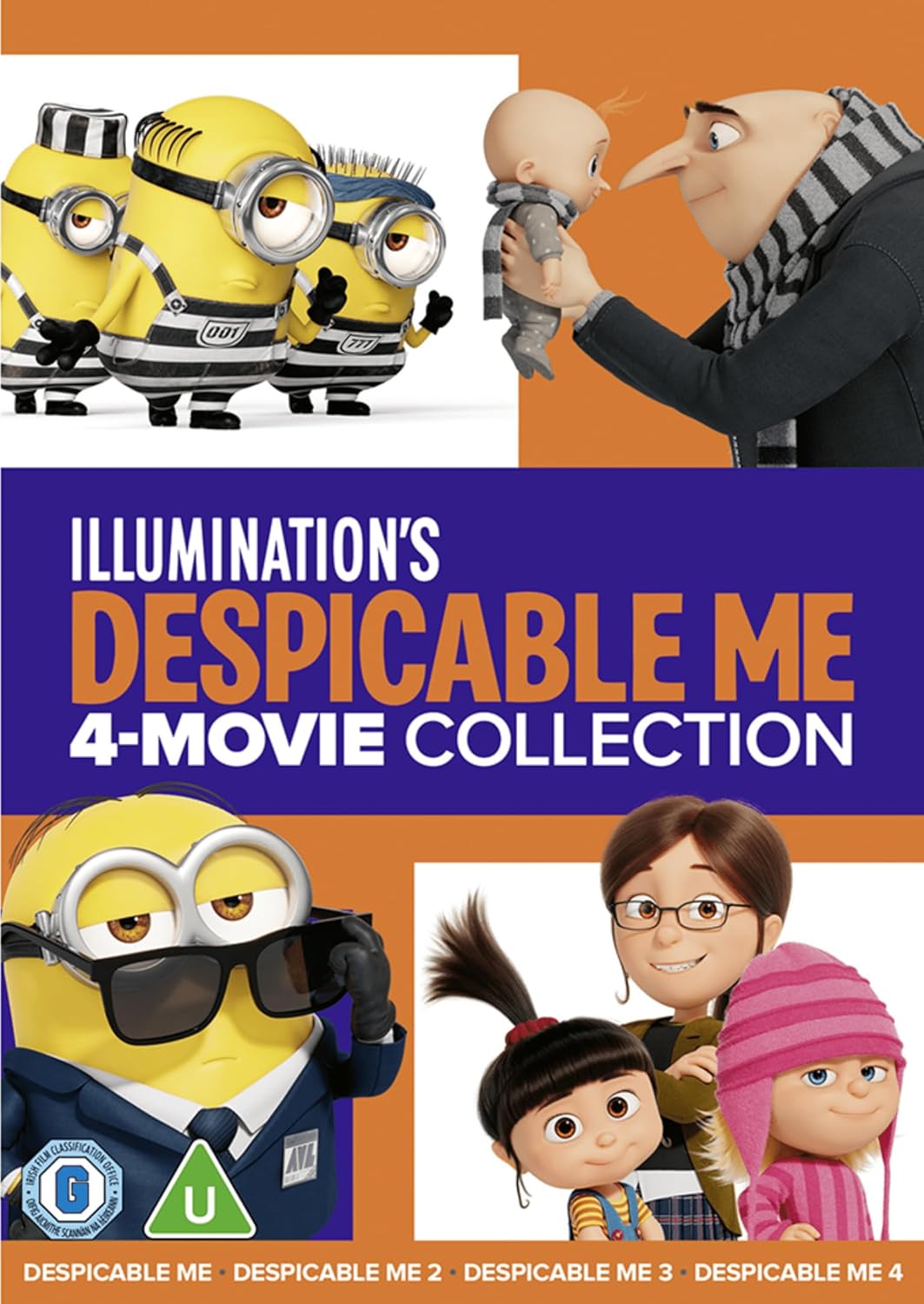 DVD cover for "Despicable Me" films featuring Gru, Minions, and characters.