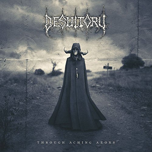 Album cover: hooded figure with horns stands on a desolate road.