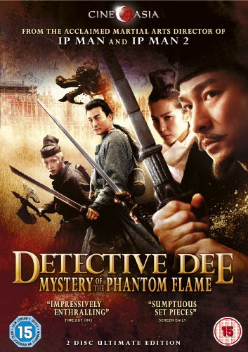 DVD cover for "Detective Dee" featuring characters with swords, dramatic lighting.