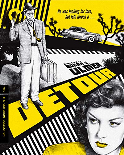 Detour" Blu-ray cover: man with suitcase, woman, car, and stylized text.