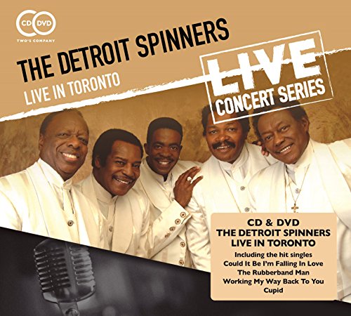 "CD cover featuring the Detroit Spinners, a group of five men in white suits."