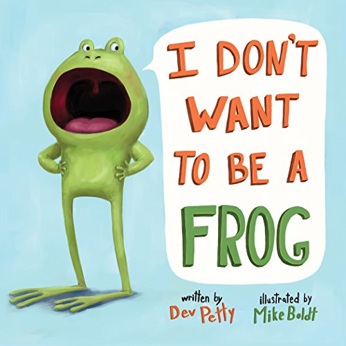 Book cover: a green, unhappy frog with an open mouth and large text.