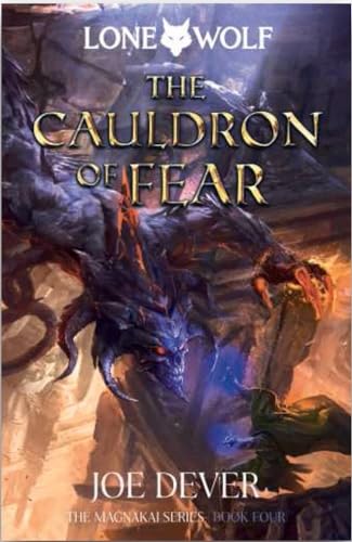 Book cover: "The Cauldron of Fear" depicts a shadowy dragon and warrior.