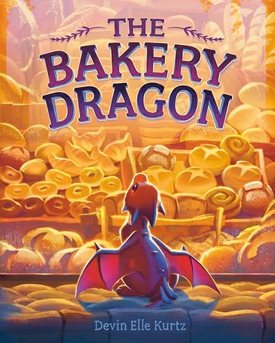Book cover: red baby dragon surrounded by golden baked goods.
