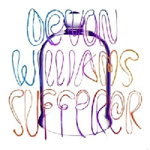 Colorful handwritten text reading Devon Williams Sufferer overL over a purple outline of a jar.