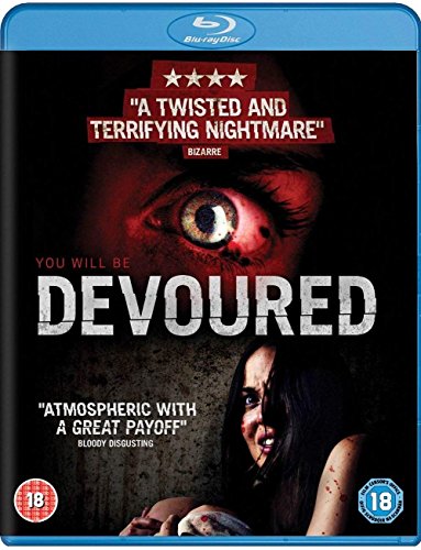 Blue-ray case for "Devoured" with a woman and an eye on the cover.