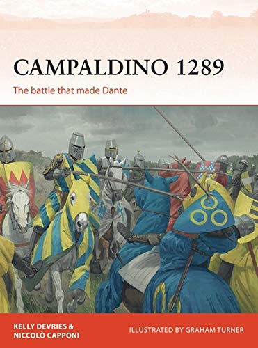 Book cover depicting medieval knights in battle, titled "Campaldino 1289".