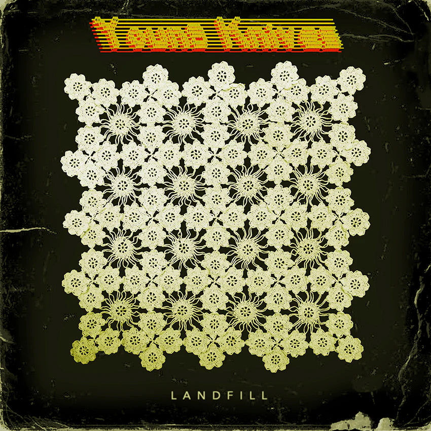 Album cover for Young Knives’ “Landfill” featuring a white doily design.