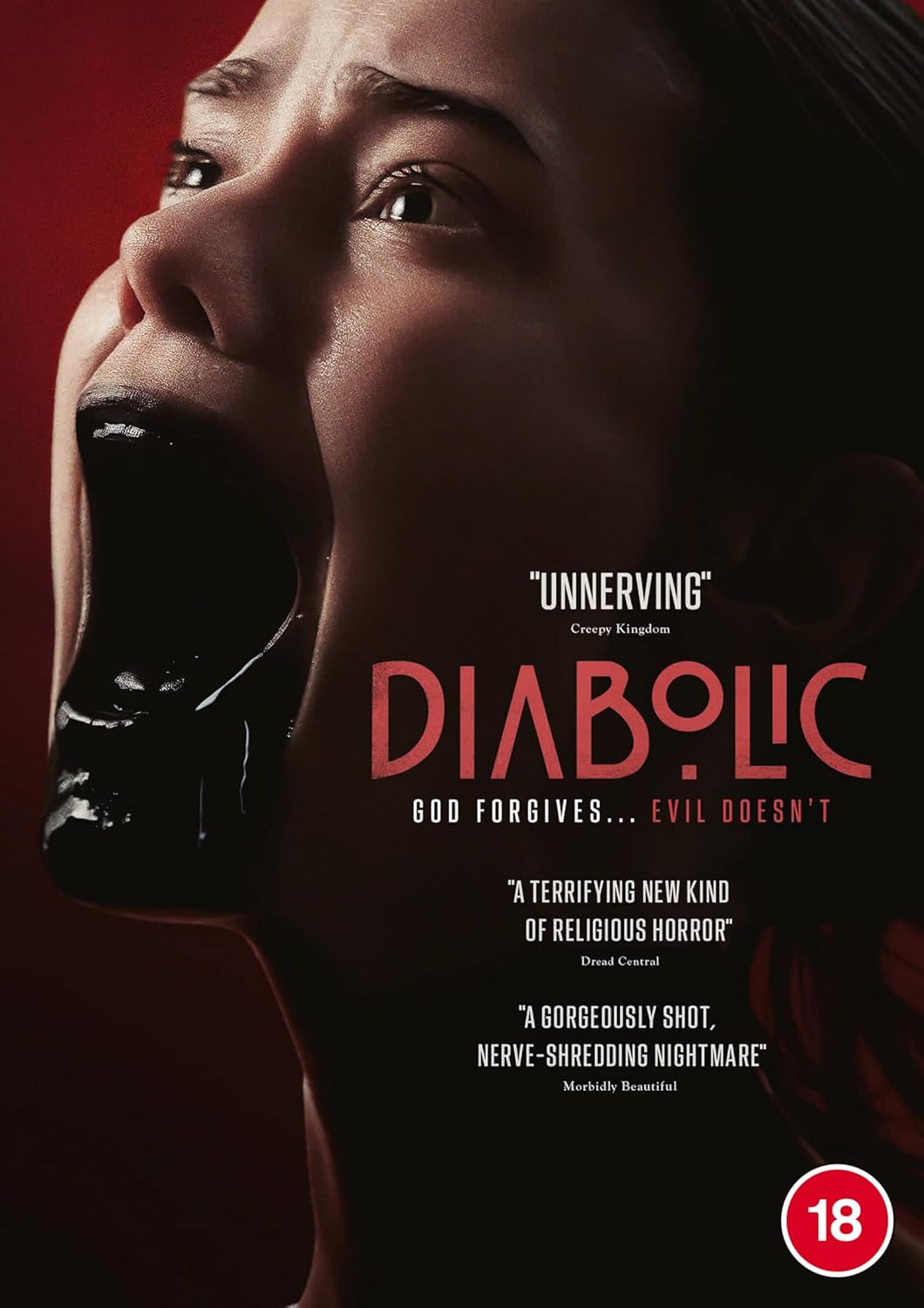 DVD cover for "Diabolic" featuring a woman with black liquid on her face.
