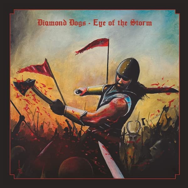 CD cover: armored warrior with axe, red flags, stormy sky.