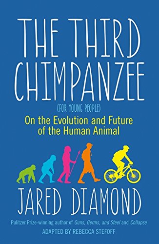 Book cover: "The Third Chimpanzee" with silhouettes of human evolution.