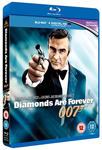 Blu-ray cover for “Diamonds Are Forever” featuring Sean Connery as James Bond.