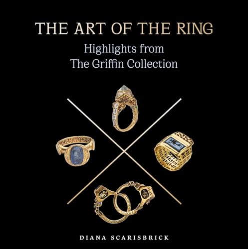 Book cover featuring antique gold rings against a black background.