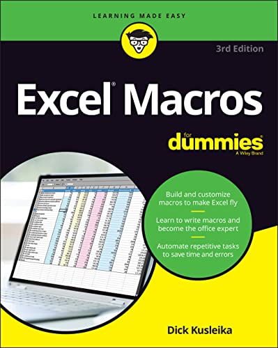 Book cover for "Excel Macros for Dummies" with a laptop displaying a spreadsheet.