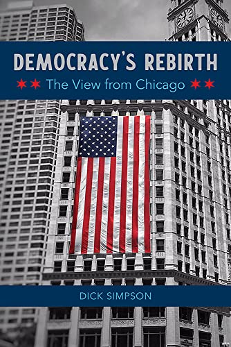 Book cover: “Democracy’s Rebirth” with an American flag and city buildings.