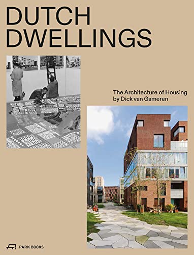Book cover for “Dutch Dwellings,” featuring architectural plans and modern housing.