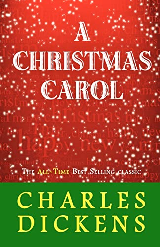 Book cover for “A Christmas Carol” by Charles Dickens, red and green.