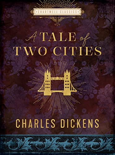Book cover for "A Tale of Two Cities" with Tower Bridge illustration.