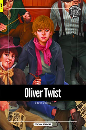 Book cover for “Oliver Twist” featuring young characters in Victorian attire.