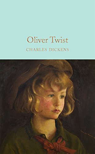 Oliver Twist" book cover with a portrait of a young boy.