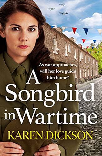 Book cover: woman in uniform, wartime planes, and row houses.