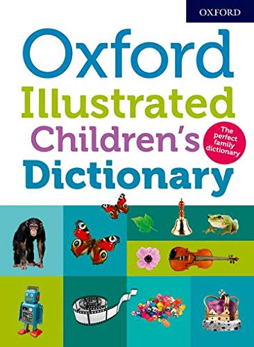 Cover of Oxford Illustrated Children's Dictionary featuring colorful images of animals and objects.