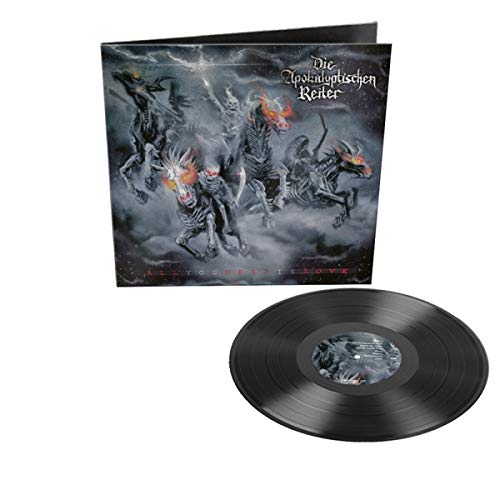 Vinyl record and album cover featuring skeletal horse riders in a storm.