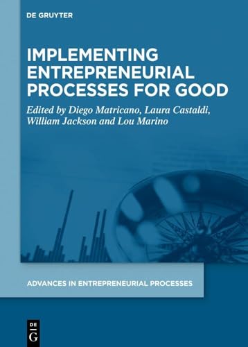 Book cover: "Implementing Entrepreneurial Processes For Good" with abstract cityscape.