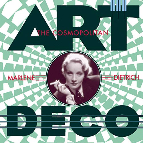 Marlene Dietrich portrait on CD cover with art deco green pattern.