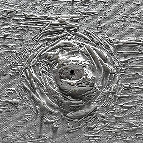 Abstract gray textured swirl with a dark central hole.