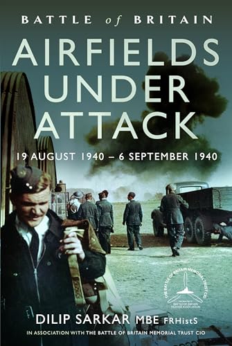 Book cover showing a pilot and military personnel at an airfield with smoke behind.