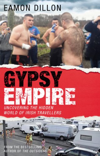 Book cover: two men boxing, caravans, and red torn paper title.