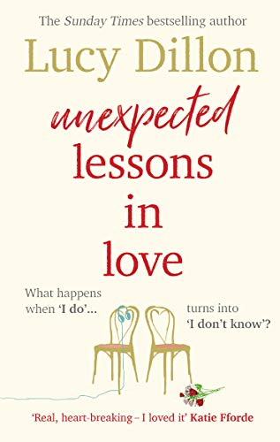 Book cover for Unexpected Lessons in Love by Lucy Dillon featuring two chairs.