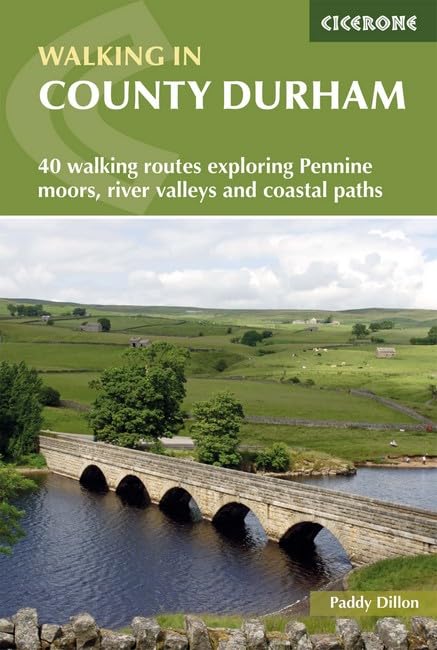Book cover titled Walking in County Durham featuring a stone bridge over a river.