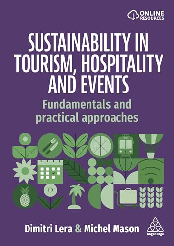 Book cover: "Sustainability in Tourism, Hospitality and Events" with green icons.