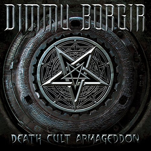 Dimmu Borgir album cover: a metallic pentagram within ornate, dark gears.