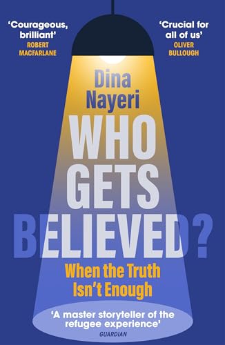Book cover with large white text under a spotlight, titled “Who Gets Believed?”