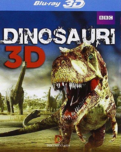 Dinosauri 3D" Blu-ray cover featuring a roaring Tyrannosaurus Rex and long-necked dinosaurs.